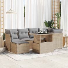 Salon de jardin avec coussins 7 pcs beige résine tressée