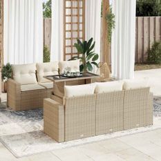 Salon de jardin avec coussins 7 pcs beige résine tressée