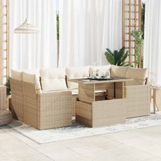 Salon de jardin avec coussins 7 pcs beige résine tressée