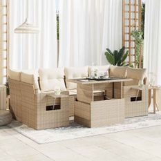 Salon de jardin avec coussins 7 pcs beige résine tressée