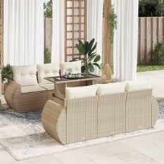 Salon de jardin avec coussins 7 pcs beige résine tressée