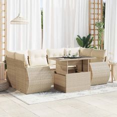 Salon de jardin avec coussins 7 pcs beige résine tressée