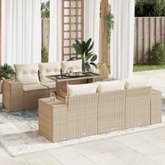 Salon de jardin avec coussins 7 pcs beige résine tressée