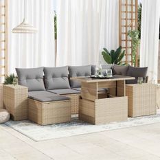 Salon de jardin avec coussins 7 pcs beige résine tressée