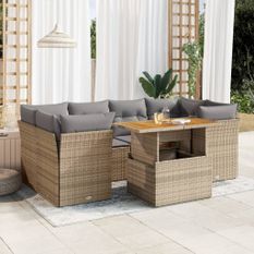 Salon de jardin avec coussins 7 pcs beige résine tressée