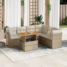 Salon de jardin avec coussins 7 pcs beige résine tressée