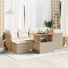 Salon de jardin avec coussins 7 pcs beige résine tressée