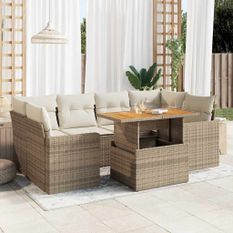 Salon de jardin avec coussins 7 pcs beige résine tressée