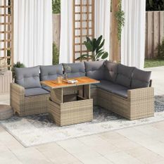 Salon de jardin avec coussins 7 pcs beige résine tressée