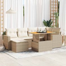 Salon de jardin avec coussins 7 pcs beige résine tressée