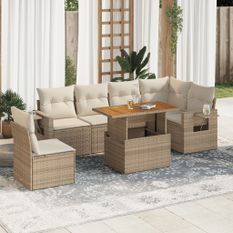 Salon de jardin avec coussins 7 pcs beige résine tressée