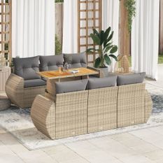 Salon de jardin avec coussins 7 pcs beige résine tressée