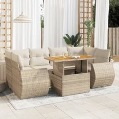 Salon de jardin avec coussins 7 pcs beige résine tressée