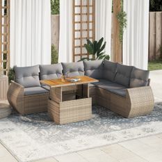 Salon de jardin avec coussins 7 pcs beige résine tressée