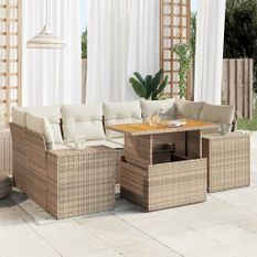 Salon de jardin avec coussins 7 pcs beige résine tressée