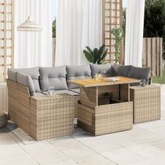 Salon de jardin avec coussins 7 pcs beige résine tressée