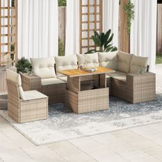 Salon de jardin avec coussins 7 pcs beige résine tressée