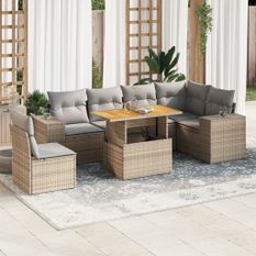 Salon de jardin avec coussins 7 pcs beige résine tressée