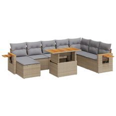 Salon de jardin avec coussins 7 pcs beige résine tressée acacia