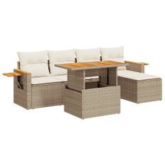 Salon de jardin avec coussins 7 pcs beige résine tressée acacia