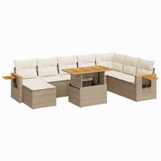 Salon de jardin avec coussins 7 pcs beige résine tressée acacia