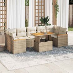 Salon de jardin avec coussins 7 pcs beige résine tressée acacia