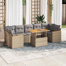 Salon de jardin avec coussins 7 pcs beige résine tressée acacia