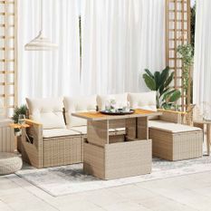 Salon de jardin avec coussins 7 pcs beige résine tressée acacia