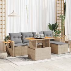 Salon de jardin avec coussins 7 pcs beige résine tressée acacia