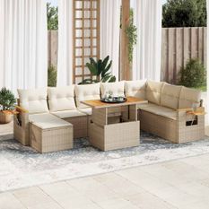 Salon de jardin avec coussins 7 pcs beige résine tressée acacia