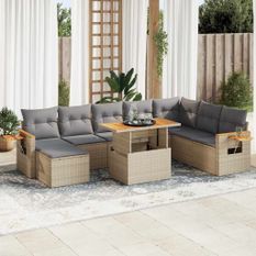 Salon de jardin avec coussins 7 pcs beige résine tressée acacia