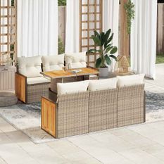 Salon de jardin avec coussins 7 pcs beige résine tressée acacia