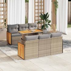 Salon de jardin avec coussins 7 pcs beige résine tressée acacia