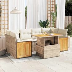 Salon de jardin avec coussins 7 pcs beige résine tressée acacia