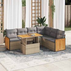 Salon de jardin avec coussins 7 pcs beige résine tressée acacia