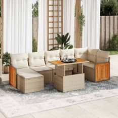 Salon de jardin avec coussins 7 pcs beige résine tressée acacia