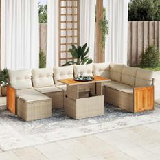 Salon de jardin avec coussins 7 pcs beige résine tressée acacia