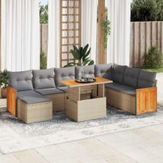 Salon de jardin avec coussins 7 pcs beige résine tressée acacia