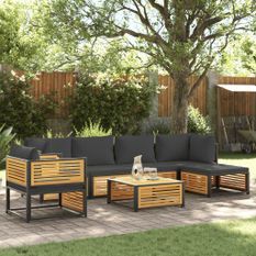 Salon de jardin avec coussins 7 pcs bois massif d'acacia