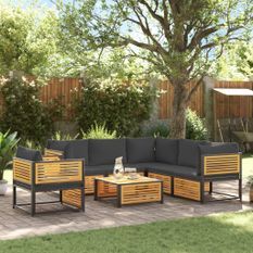 Salon de jardin avec coussins 7 pcs bois massif d'acacia