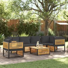 Salon de jardin avec coussins 7 pcs bois massif d'acacia