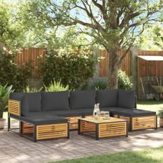 Salon de jardin avec coussins 7 pcs bois massif d'acacia