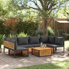 Salon de jardin avec coussins 7 pcs bois massif d'acacia