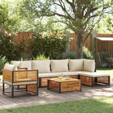 Salon de jardin avec coussins 7 pcs bois massif d'acacia