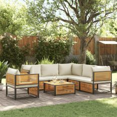 Salon de jardin avec coussins 7 pcs bois massif d'acacia