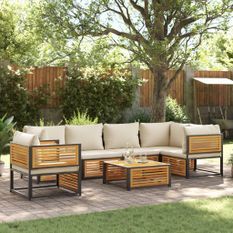 Salon de jardin avec coussins 7 pcs bois massif d'acacia