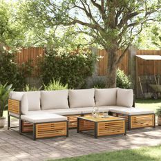 Salon de jardin avec coussins 7 pcs bois massif d'acacia