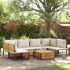 Salon de jardin avec coussins 7 pcs bois massif d'acacia