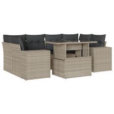 Salon de jardin avec coussins 7 pcs gris clair résine tressée