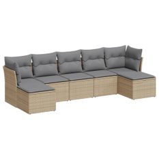 Salon de jardin avec coussins 7 pcs gris clair résine tressée